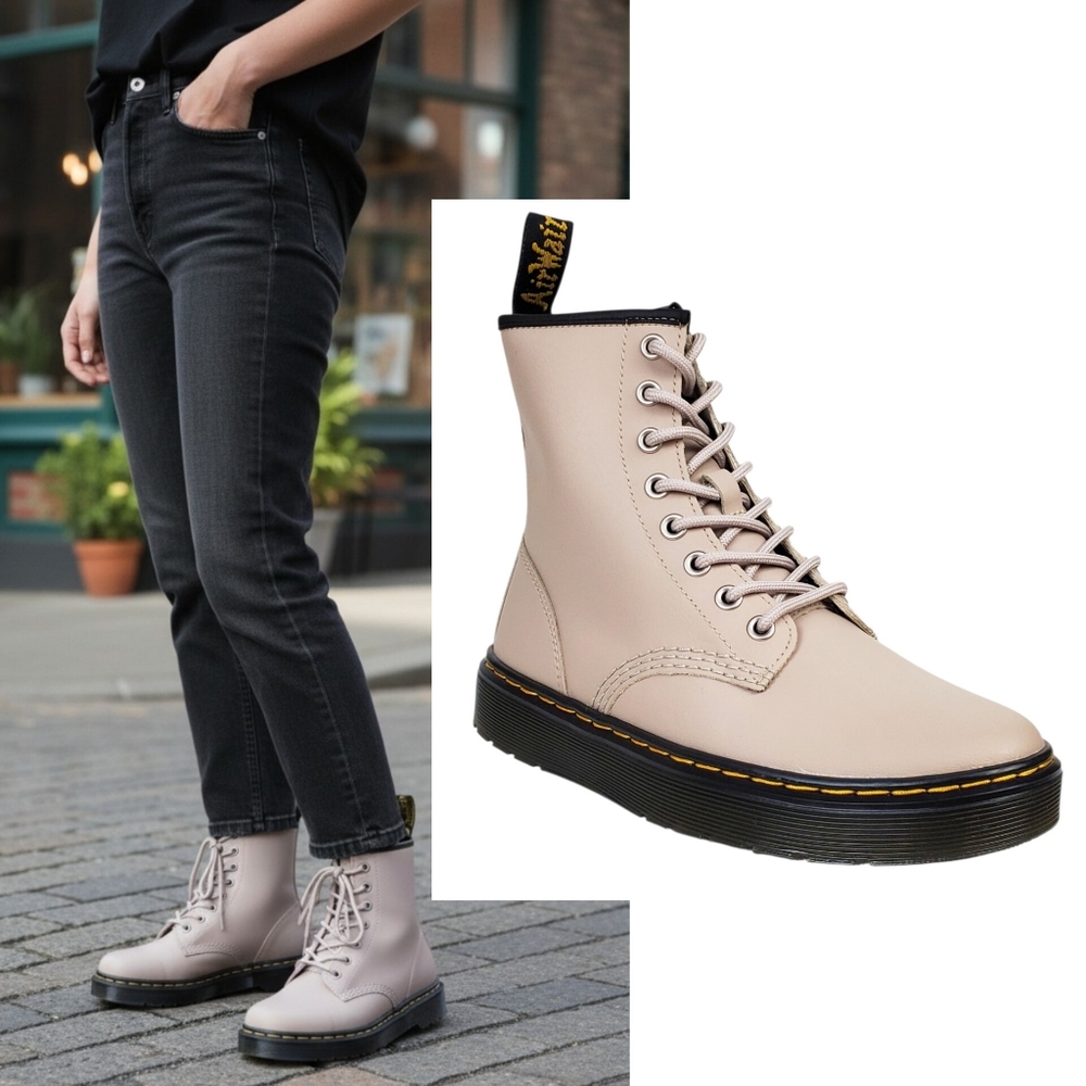 NWB Dr Martens Zavala vintage hydro leather boots lace up taupe spring bohemian